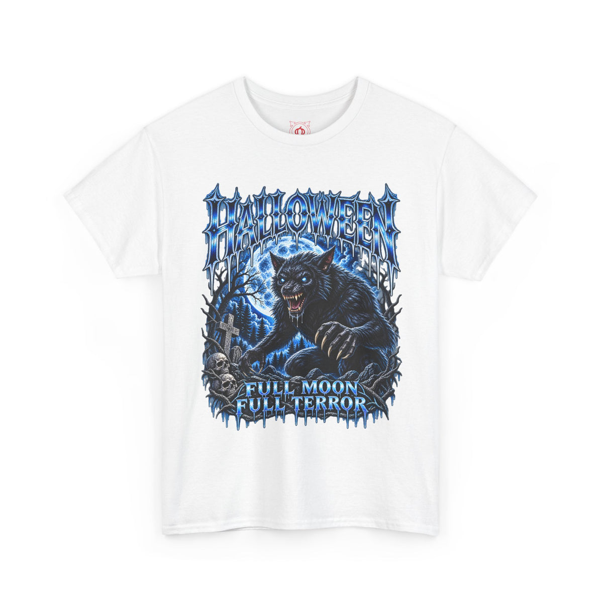 Full Moon Terror Werewolf T-Shirt in White — front view