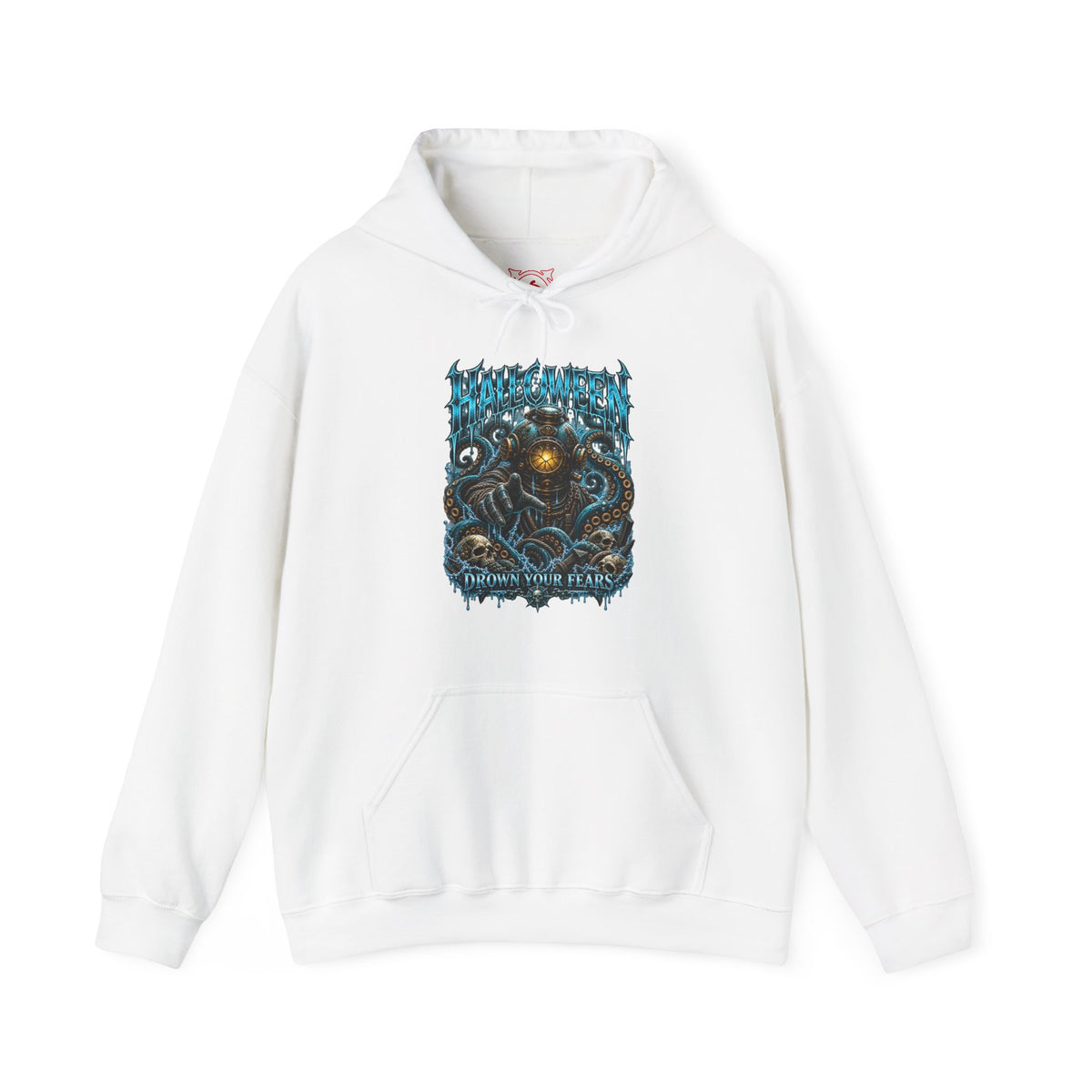 Drown Your Fears Deep Sea Hoodie in White — front view