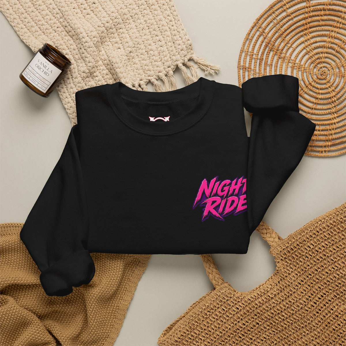 Night Ride Motorcycle Sweatshirt in Black — folded view
