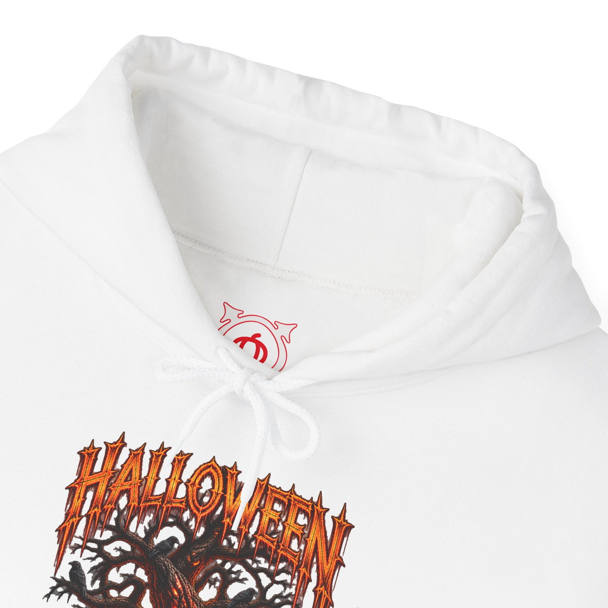 Carved by Fear Pumpkin Hoodie in White — front view
