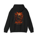Burn the Fear Flaming Skull Hoodie in Black — back view