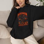 Darkness Grows Pumpkin Tree Hoodie in Black — model view