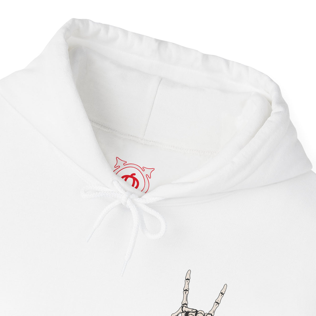 Bone Sign Skeleton Hand Hoodie in White — front view