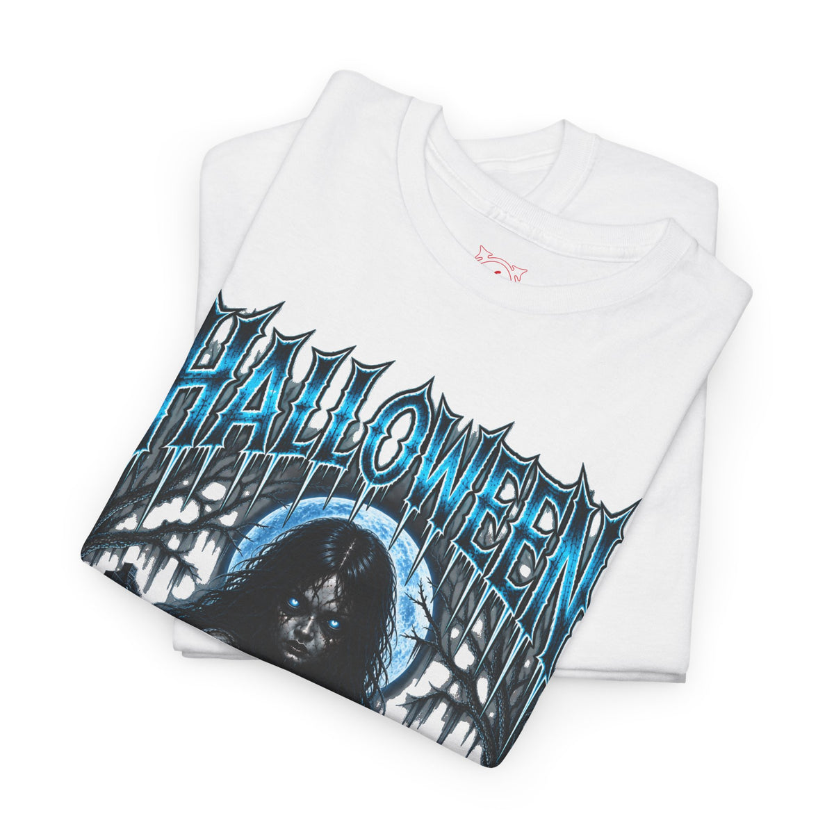 She Never Left Ghost T-Shirt in White — folded view