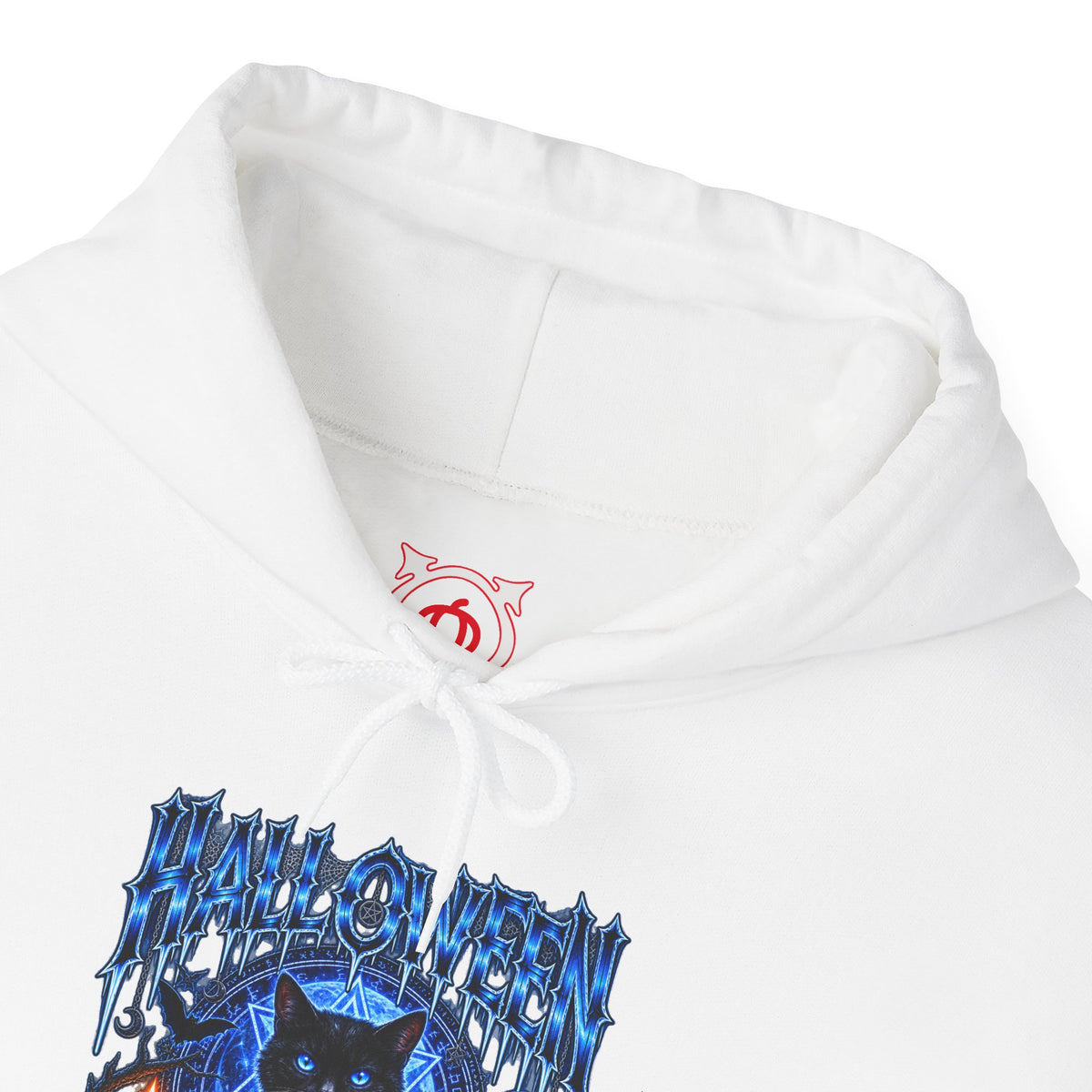 Black Cat Ritual Hoodie in White — front view