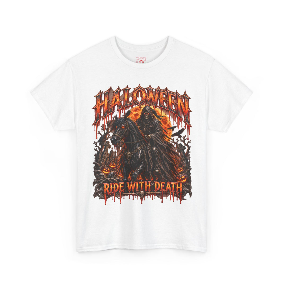 Ride with Death Grim Reaper T-Shirt in White — front view