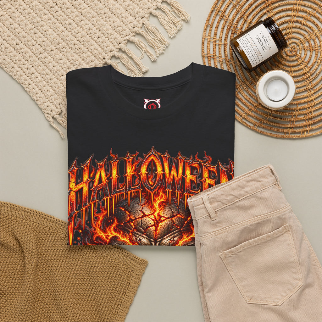 Born from Darkness Flaming Skull T-Shirt in Black — folded view