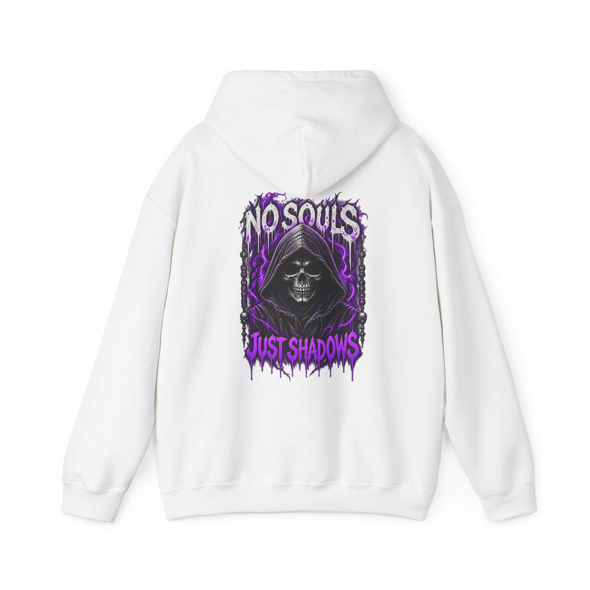 No Souls Just Shadows Grim Reaper Hoodie in White — back view