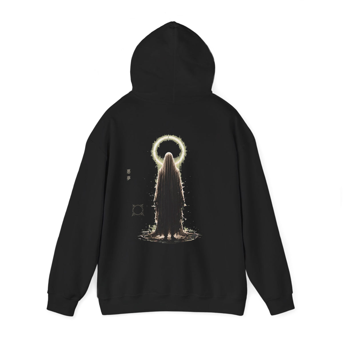 Pale Halo Ghost Hoodie in Black — back view