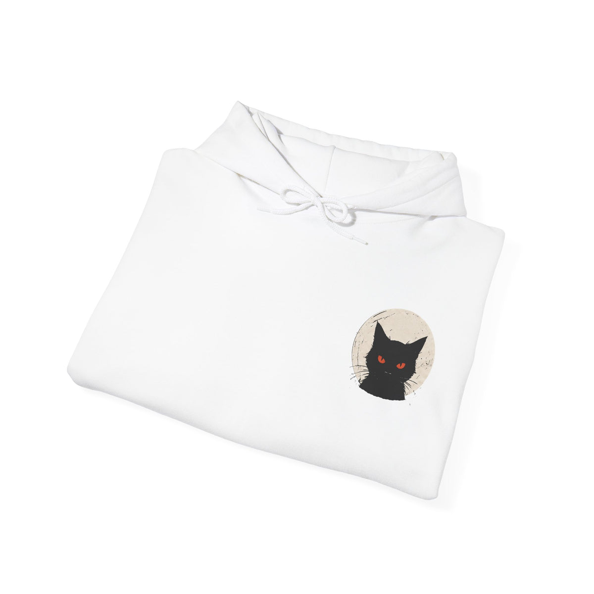 Black Cat Moon Hoodie in White — folded view