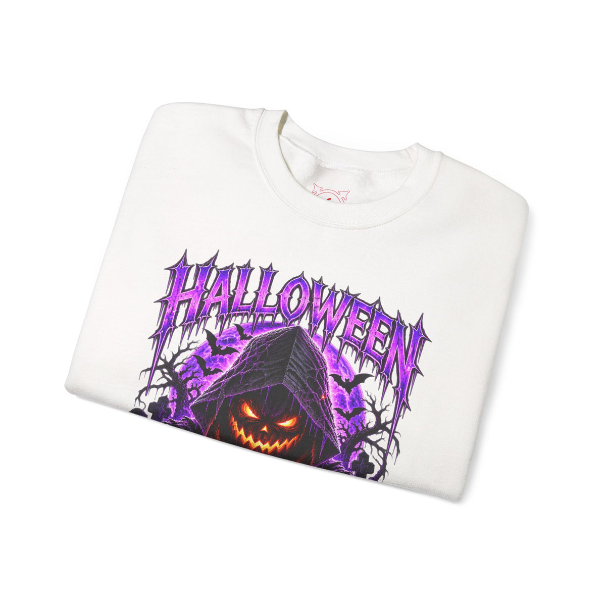 Fear the Night Pumpkin Sweatshirt in White — folded view