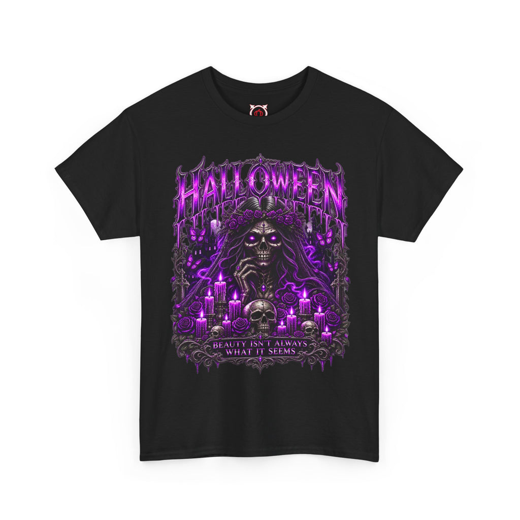 Beautiful Deception Skeleton T-Shirt in Black — front view