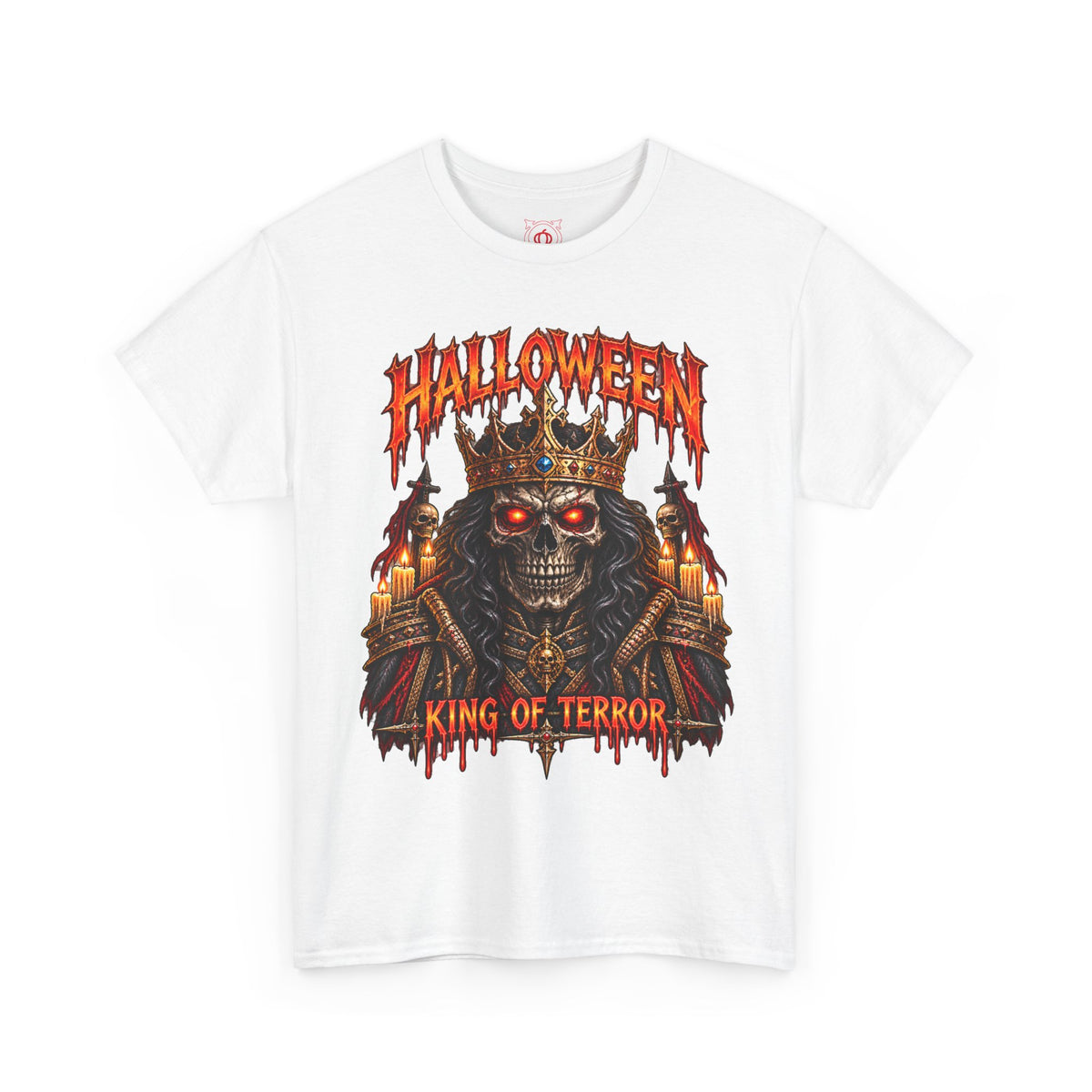 Crowned Terror Skeleton King T-Shirt in White — front view