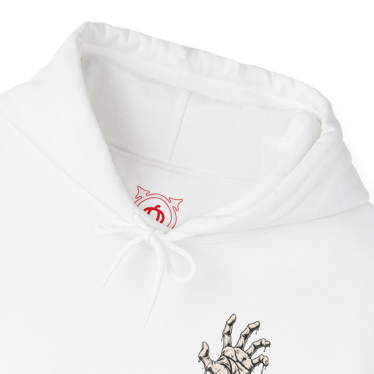 Still Reaching Zombie Hand Hoodie in White — front view