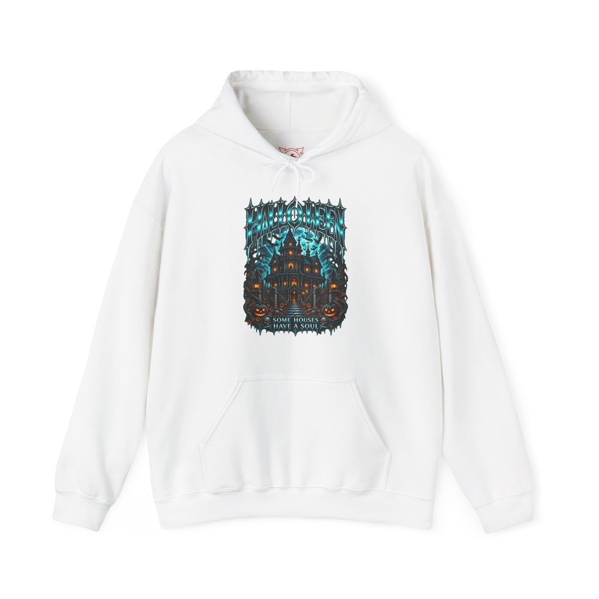 Midnight Manor Haunted House Hoodie in White — front view