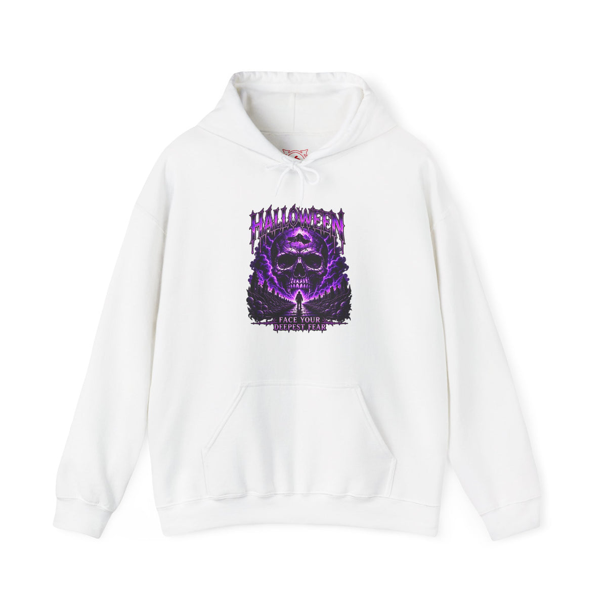 Deepest Fear Skull Hoodie in White — front view