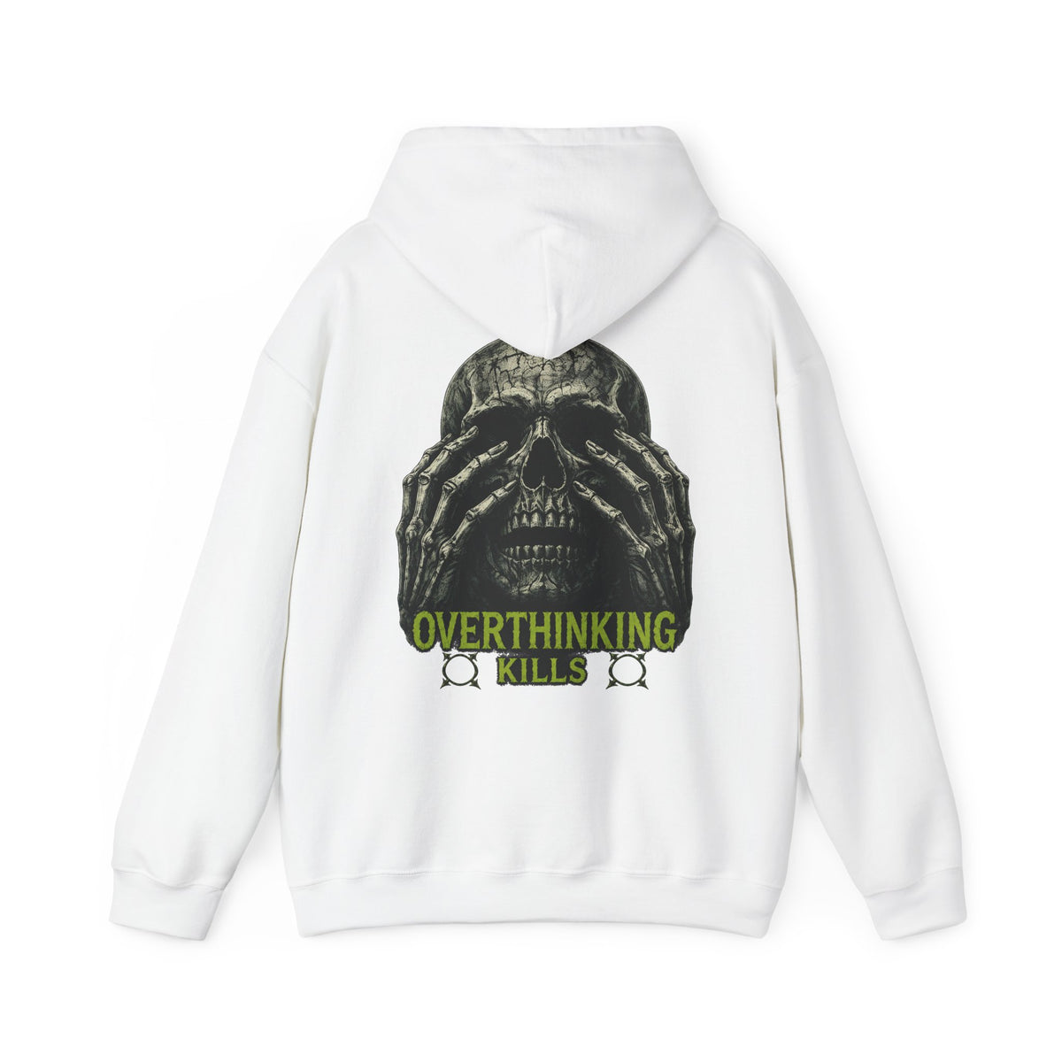 Overthinking Kills Skull Hoodie in White — back view
