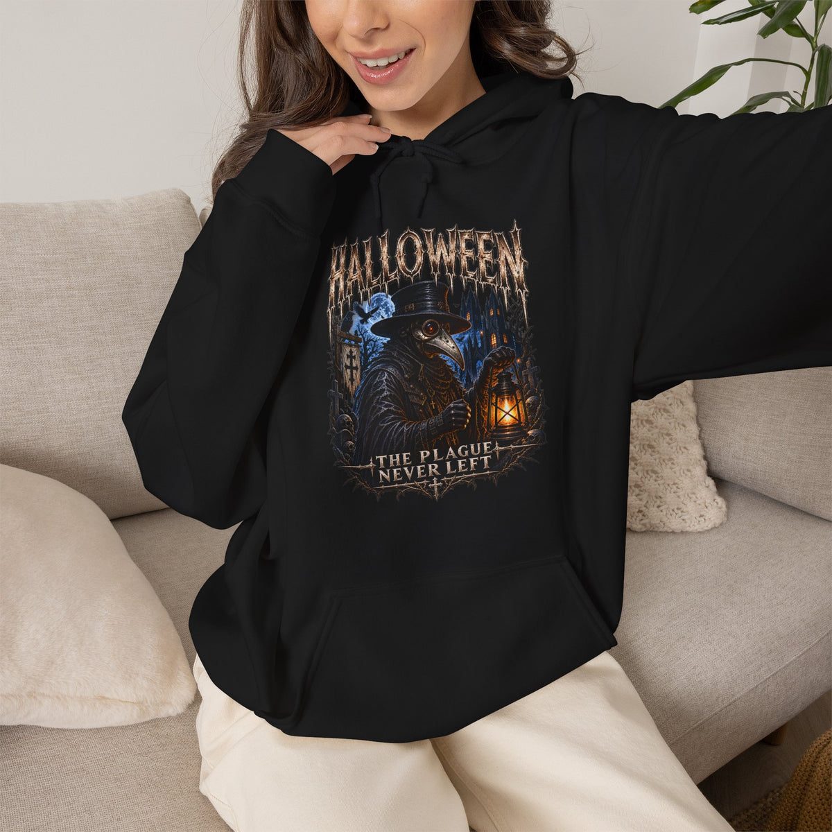 Plague Watch Plague Doctor Hoodie in Black — model view