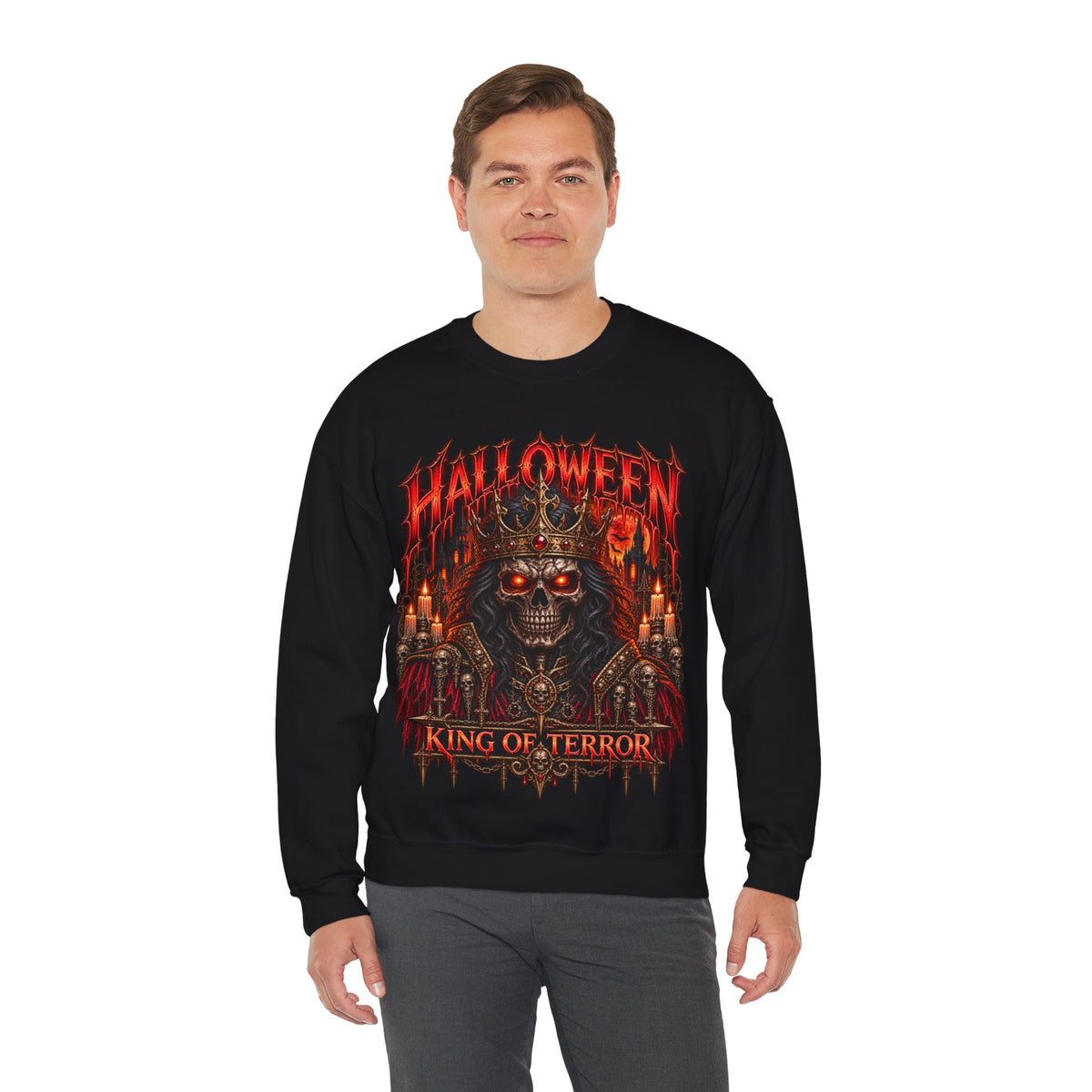 King of Terror Skeleton Sweatshirt in Black — model view