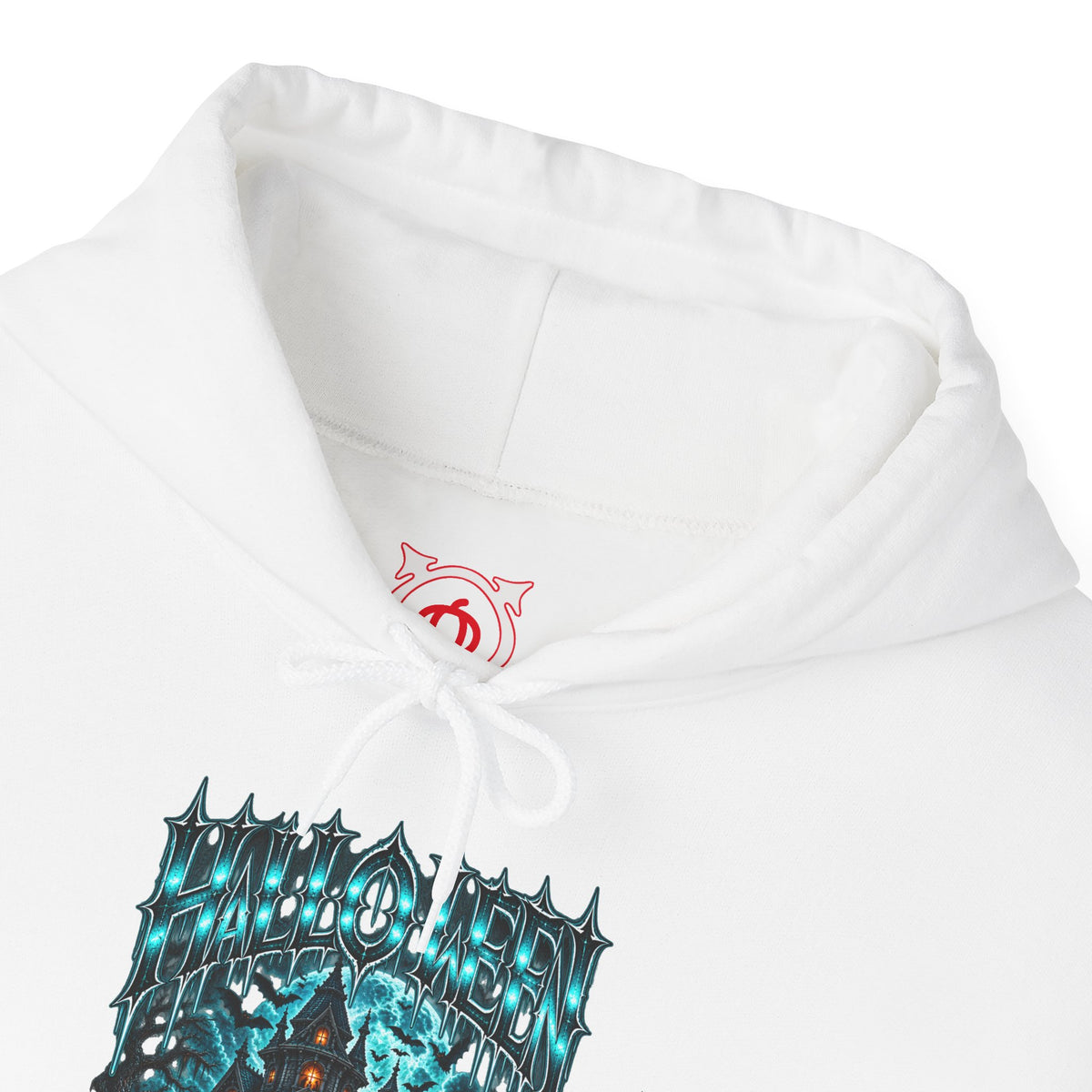 Midnight Manor Haunted House Hoodie in White — front view