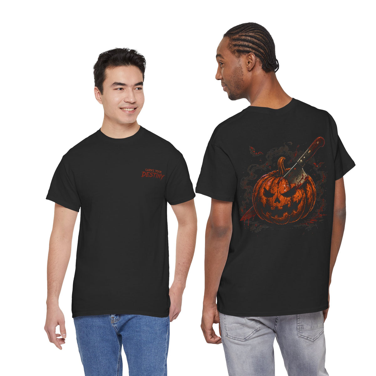 Carve Your Destiny Pumpkin T-Shirt in Black — model view