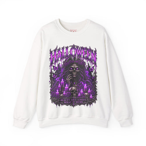 Beautiful Deception Skeleton Sweatshirt in White — front view