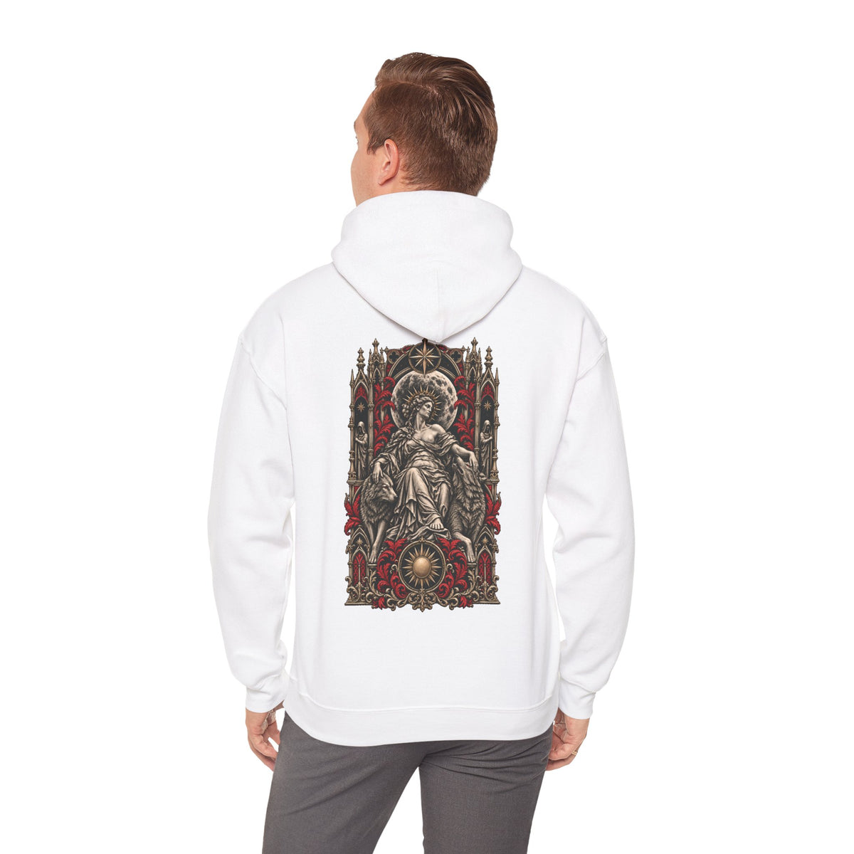Moonveil Hoodie in White — back print on model