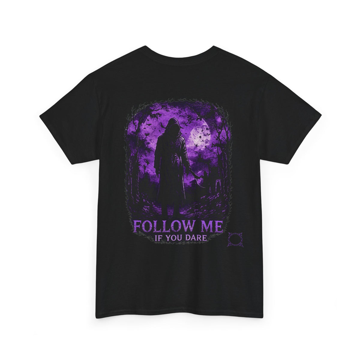 Follow Me Grim Reaper T-Shirt in Black — back view