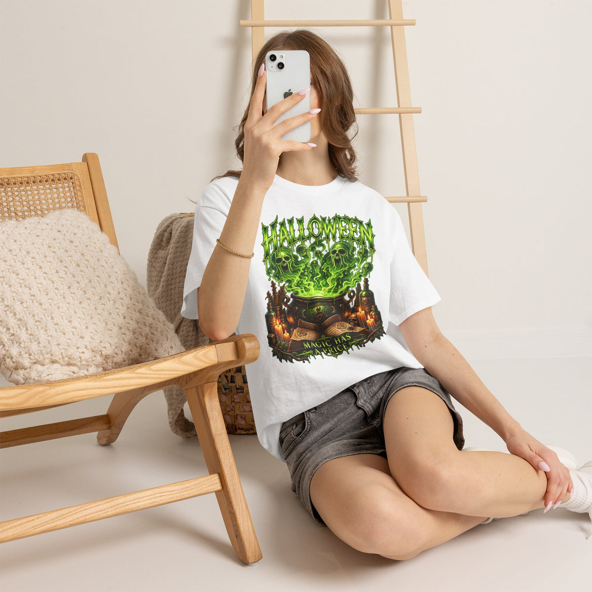 Magic Has a Price Cauldron T-Shirt in White — model view