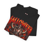 Hell Is Coming Horned Skull T-Shirt in Black — folded view