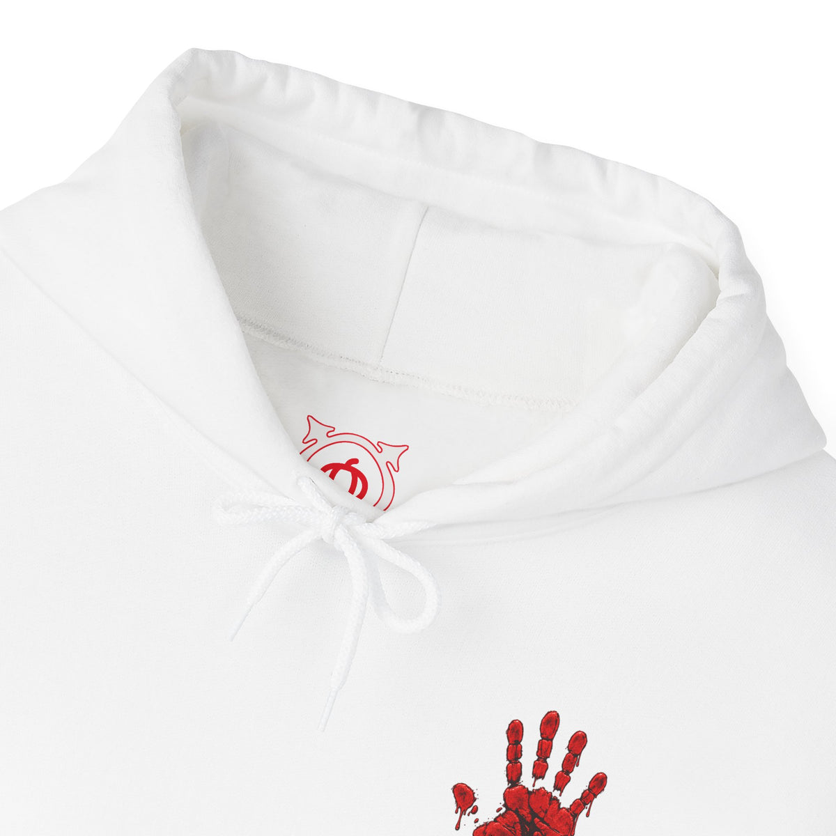 Red Handprint Hoodie in White — front view