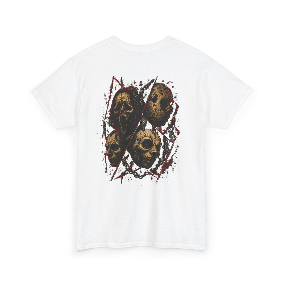 Final Cut Horror Mask T-Shirt in White — back view