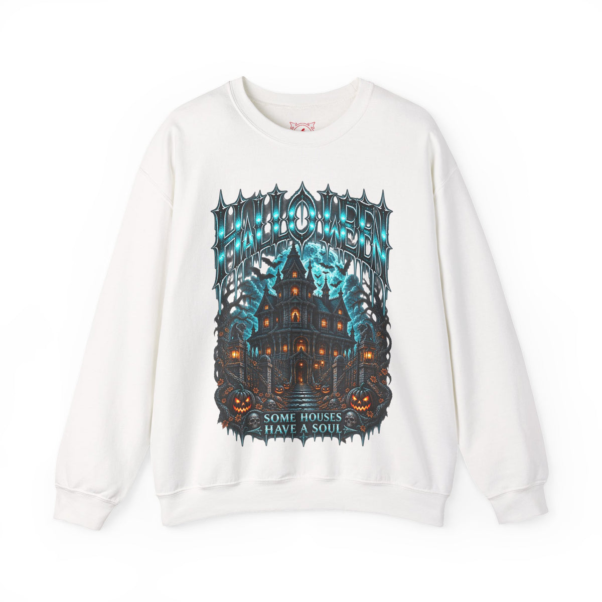 Midnight Manor Haunted House Sweatshirt in White — front view