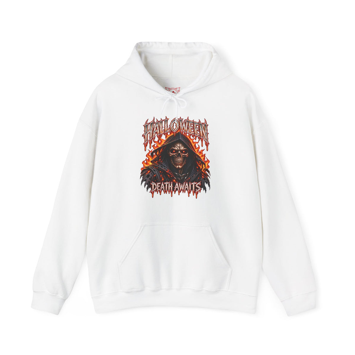 Death Awaits Grim Reaper Hoodie in White — front view