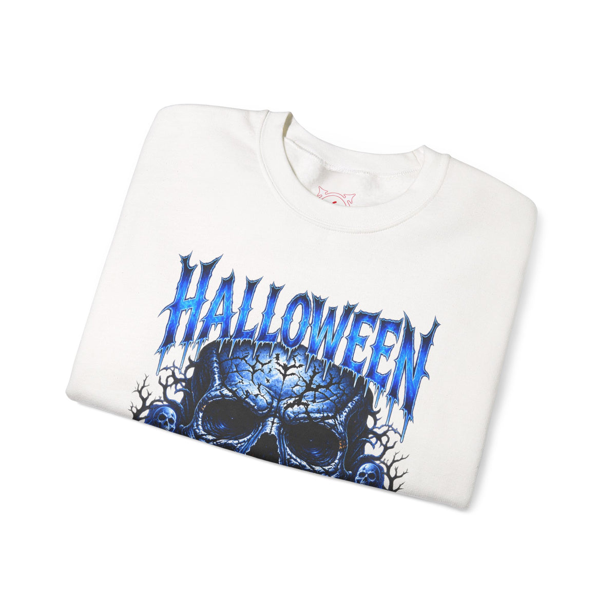 Fear Never Dies Skull Sweatshirt in White — folded view