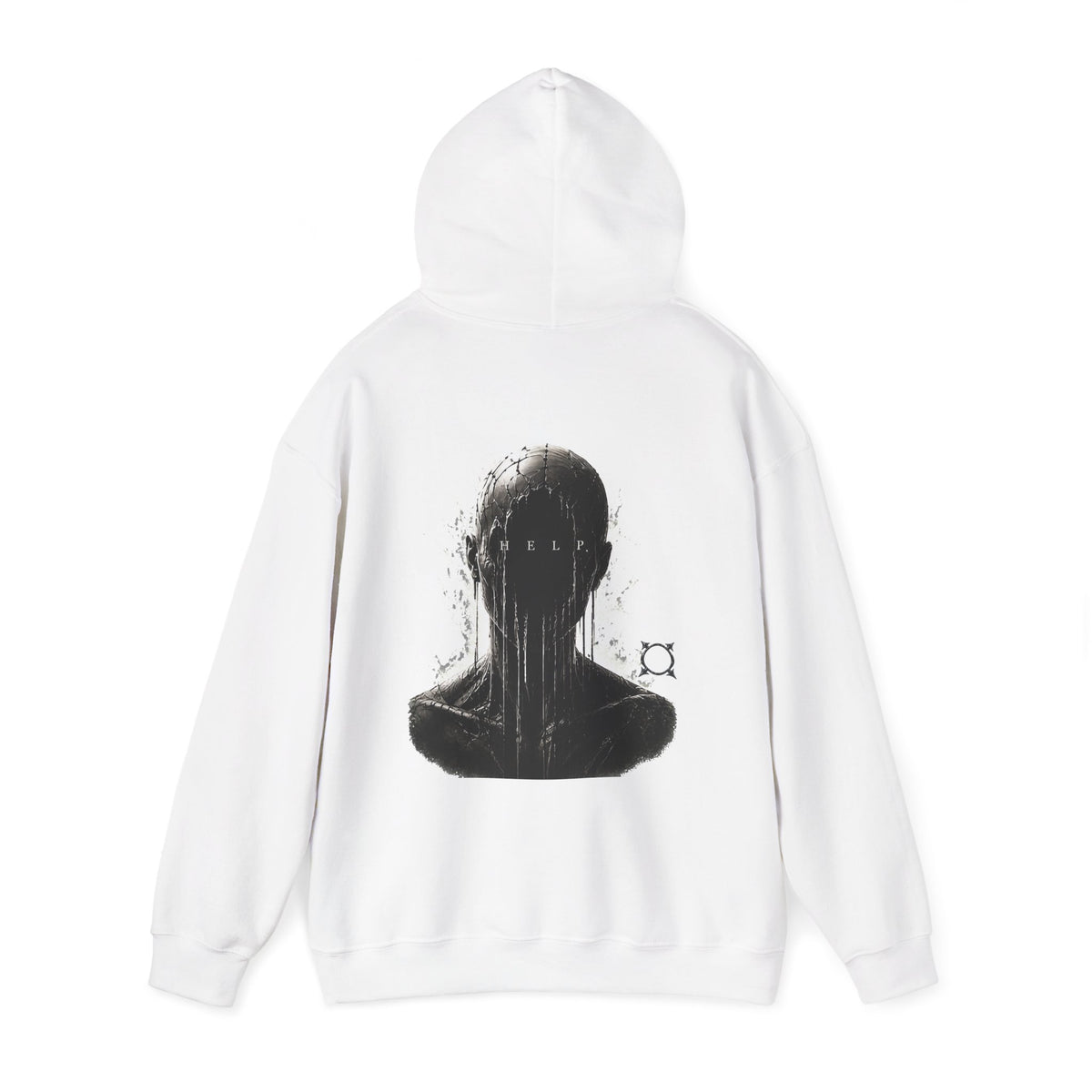 Silent Help Faceless Figure Hoodie in White — back view