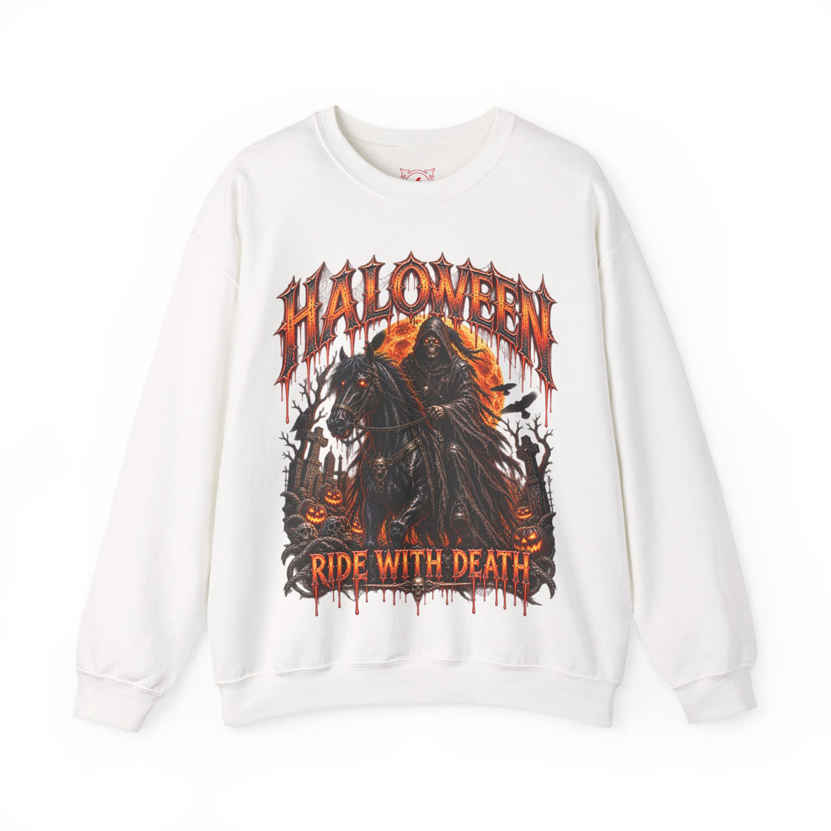 Ride with Death Grim Reaper Sweatshirt in White — front view