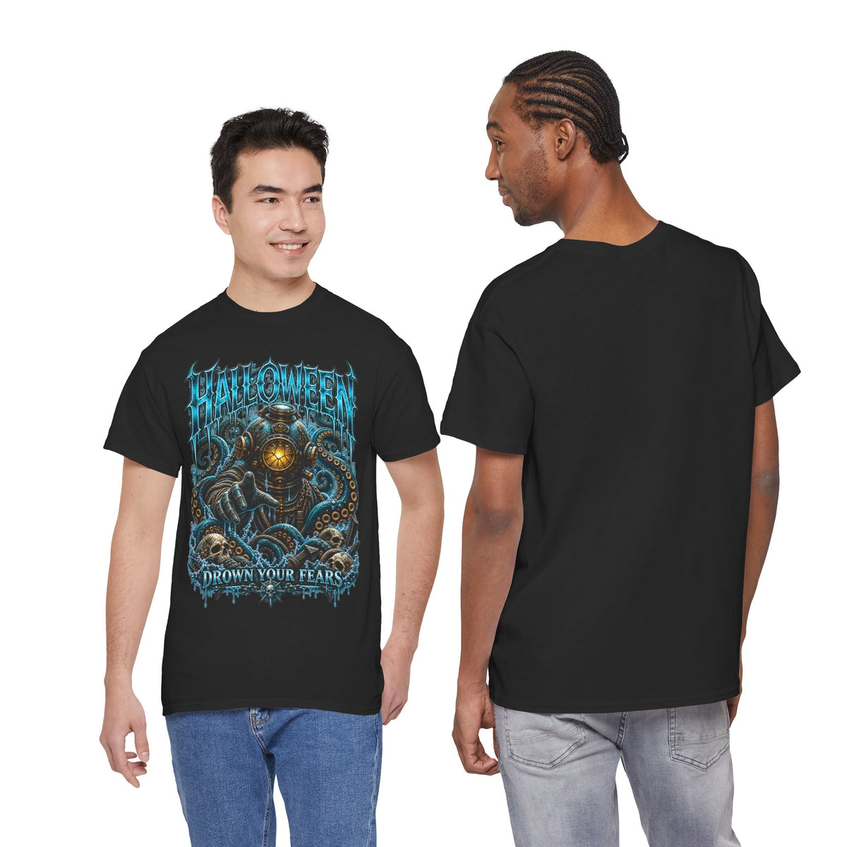 Drown Your Fears Deep Sea T-Shirt in Black — model view