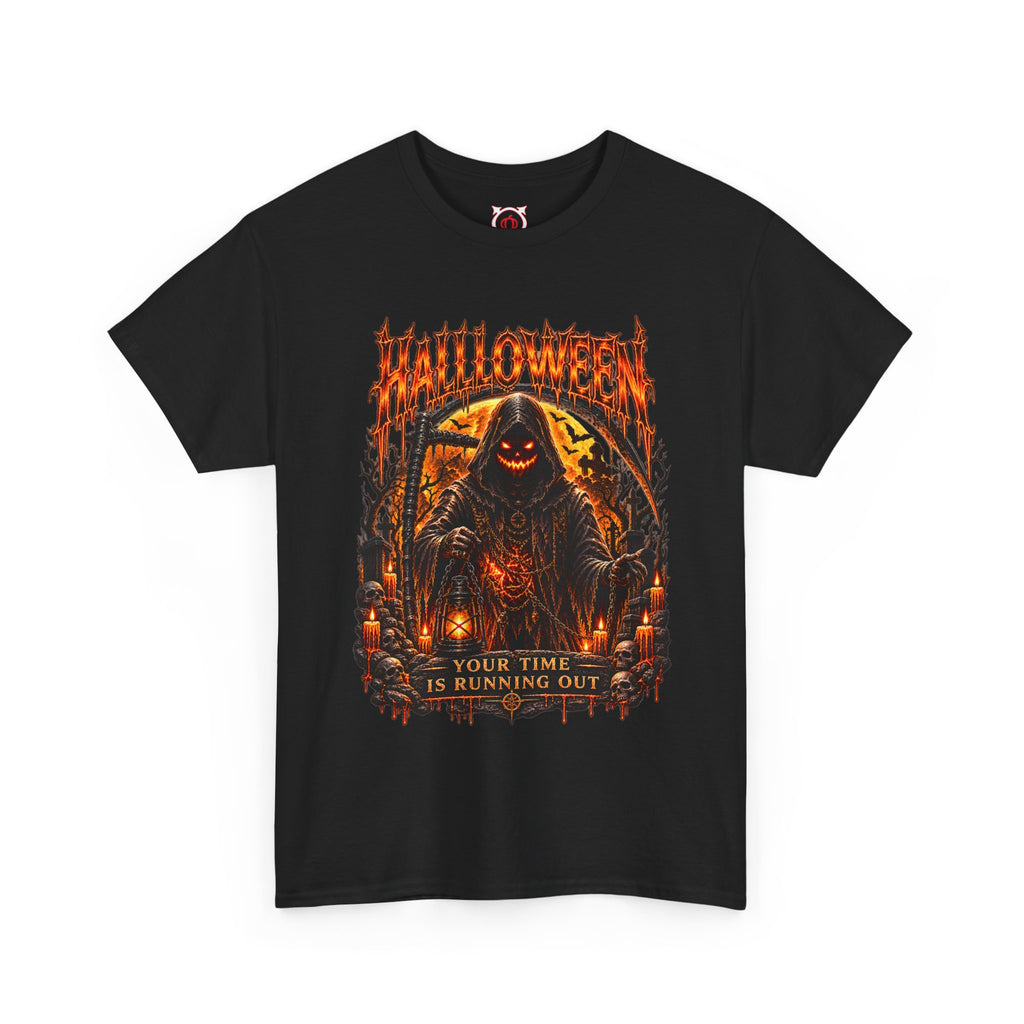 Time Is Running Out Grim Reaper T-Shirt in Black — front view