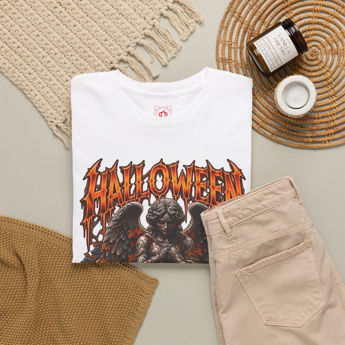 Not All Angels T-Shirt in White — folded view
