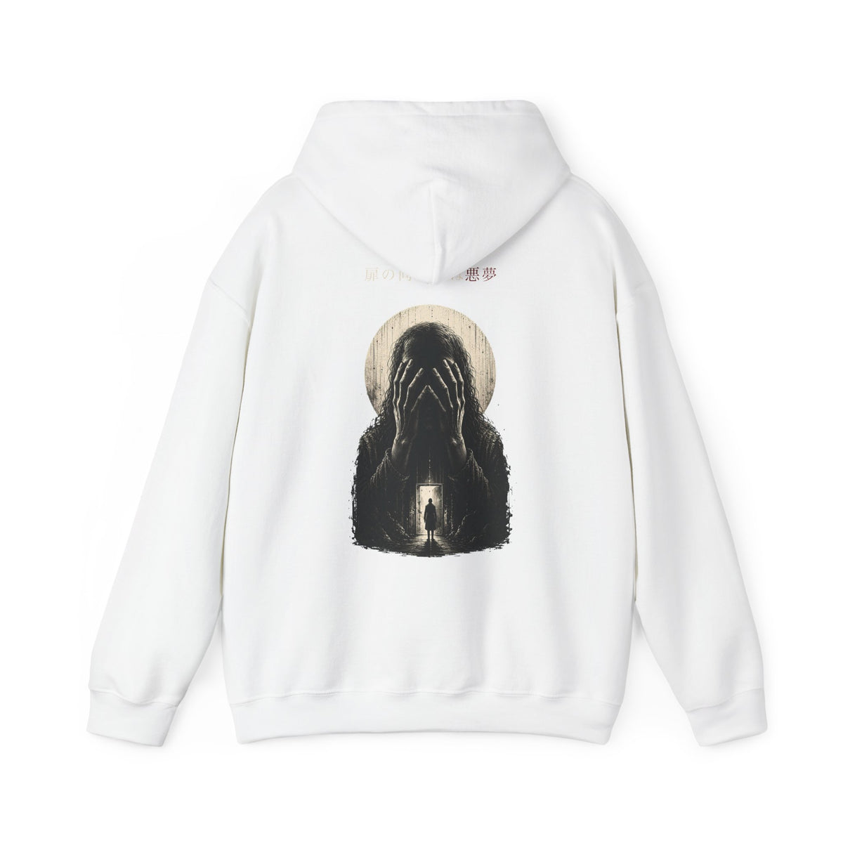 Behind Every Door Nightmare Hoodie in White — back view