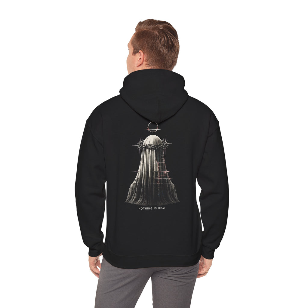 Nothing Is Real Ghost Hoodie in Black — model view