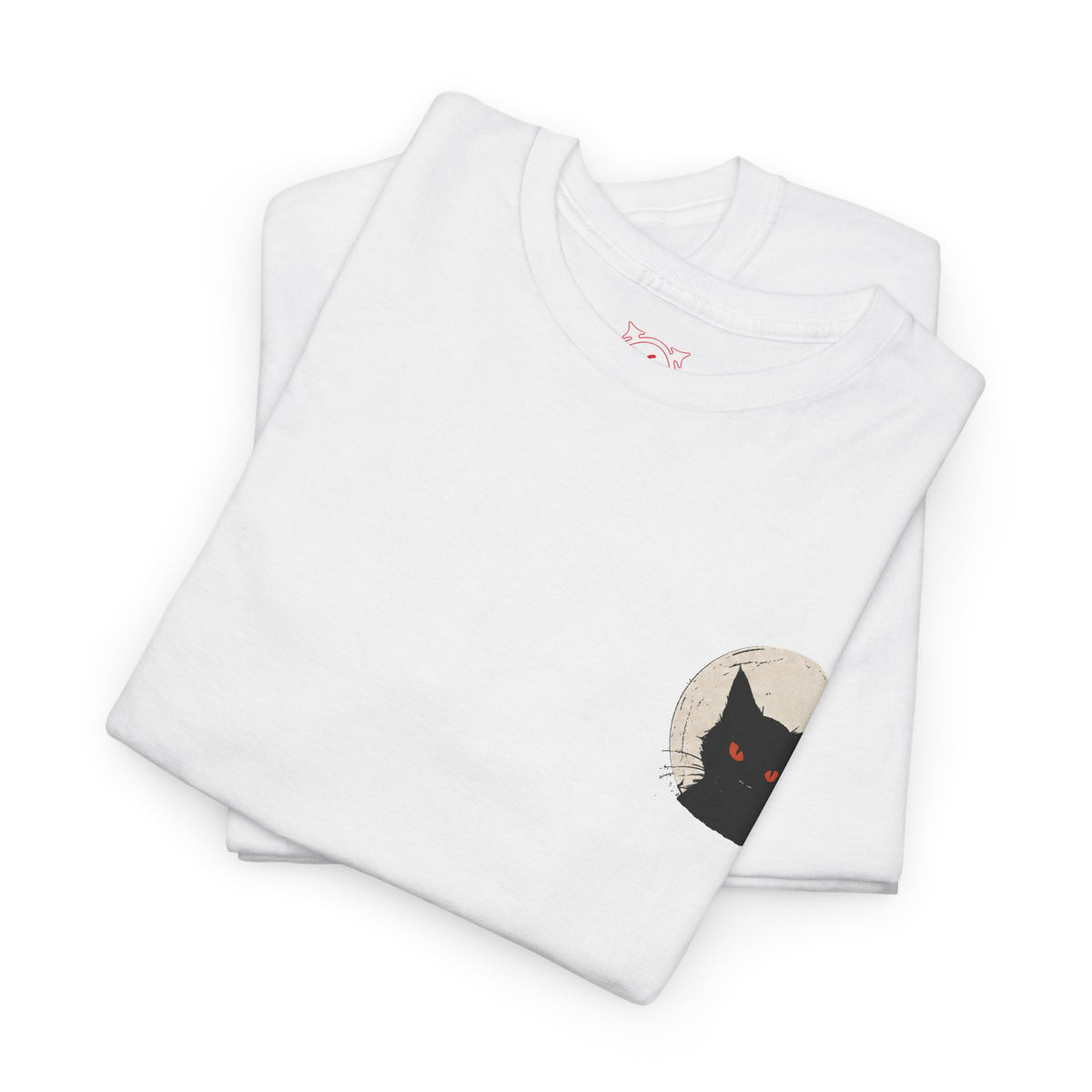 Black Cat Moon T-Shirt in White — folded view