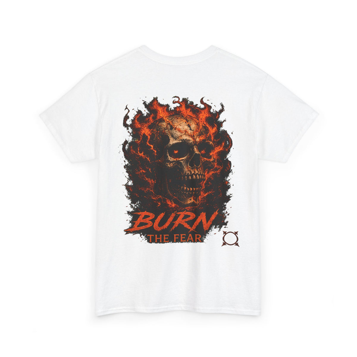 Burn the Fear Flaming Skull T-Shirt in White — back view