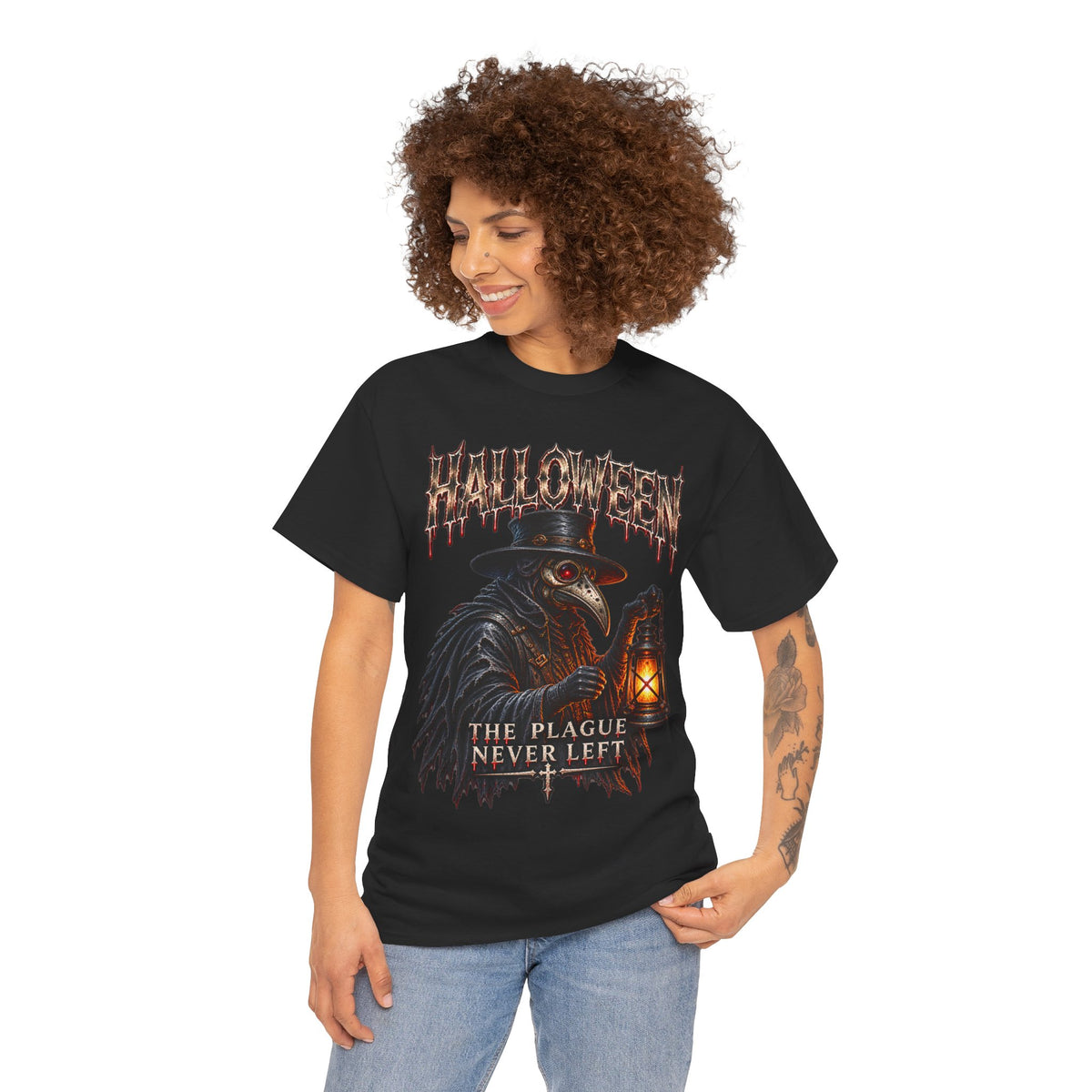 Last Lantern Plague Doctor T-Shirt in Black — model view