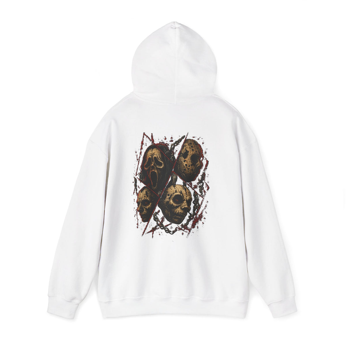 Final Cut Horror Mask Hoodie in White — back view