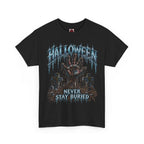 Never Stay Buried Zombie Hand T-Shirt in Black — front view
