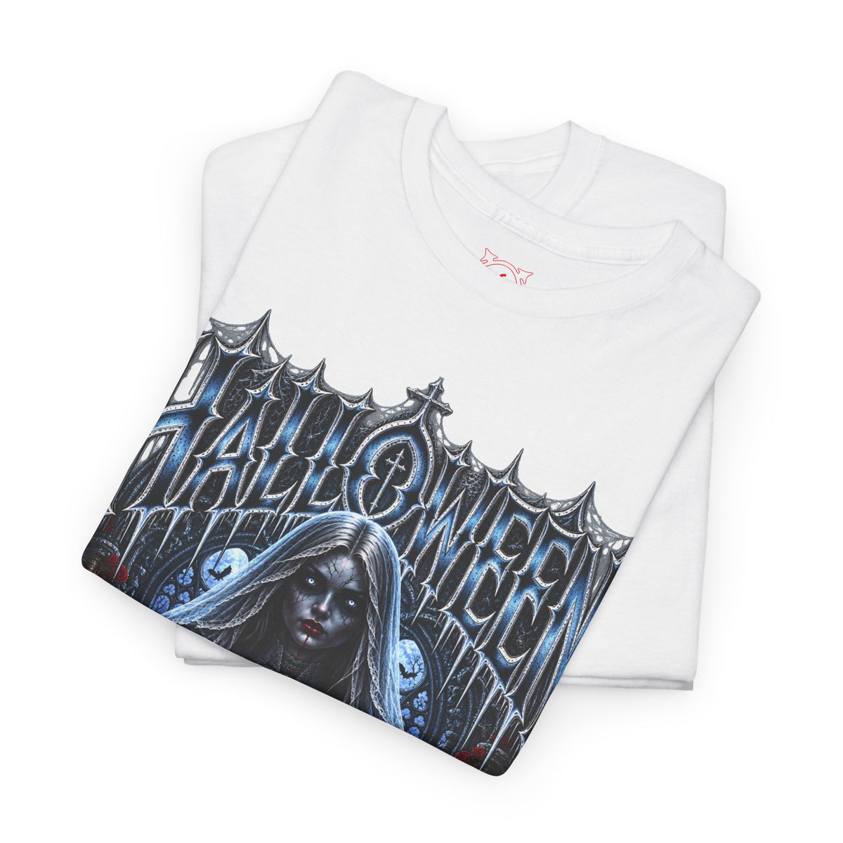 Midnight Vows Gothic Bride T-Shirt in White — folded view