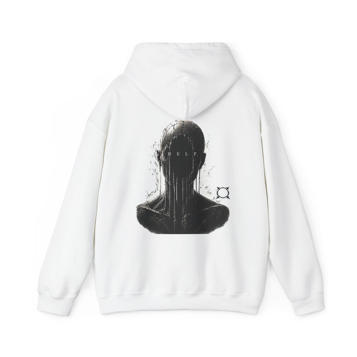 Silent Help Faceless Figure Hoodie in White — back view
