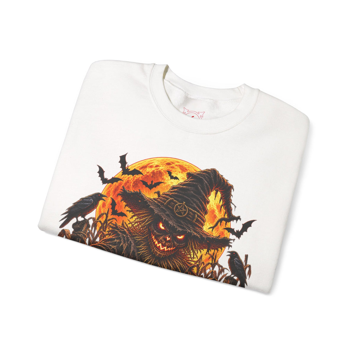 Fear Lives Here Scarecrow Sweatshirt in White — folded view